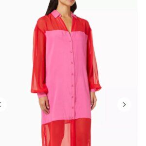 NFD - Pink and Red Oversized Shirt Dress - Size S